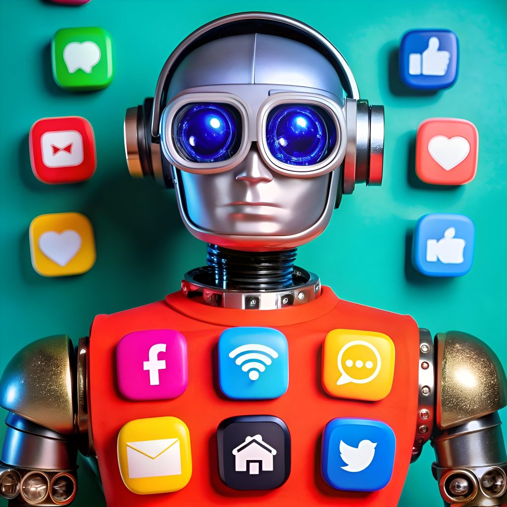 ai-robot-with-social-media-icons-its-chest-symbolizing-automation-management-social-media