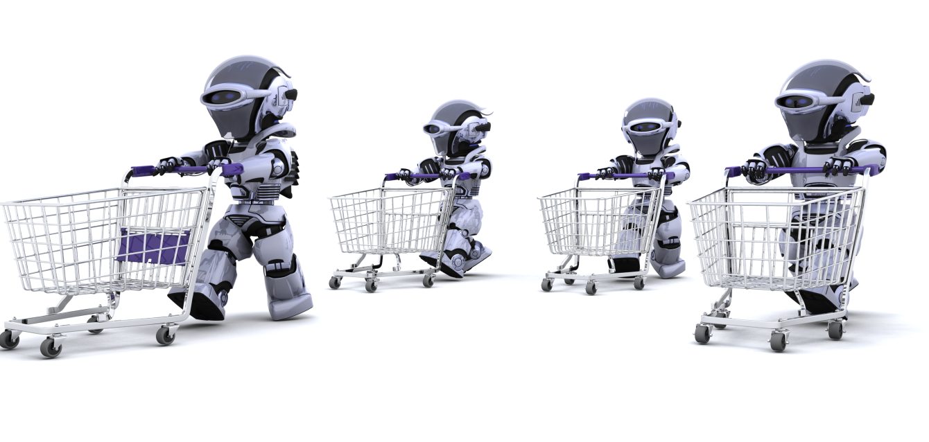 robots running with shopping carts robots running with shopping carts